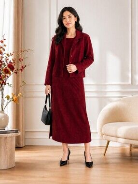 Tradition | Burgundy Red Faux Suede Vintage 1990's Dress & Jacket Suit
